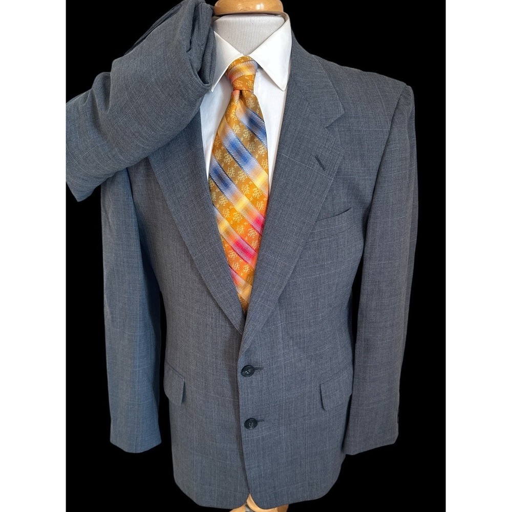 Vintage Cricketeer Suit Jacket Sz 42R Pants 34 x 30 Blue Plaid Wool USA Made